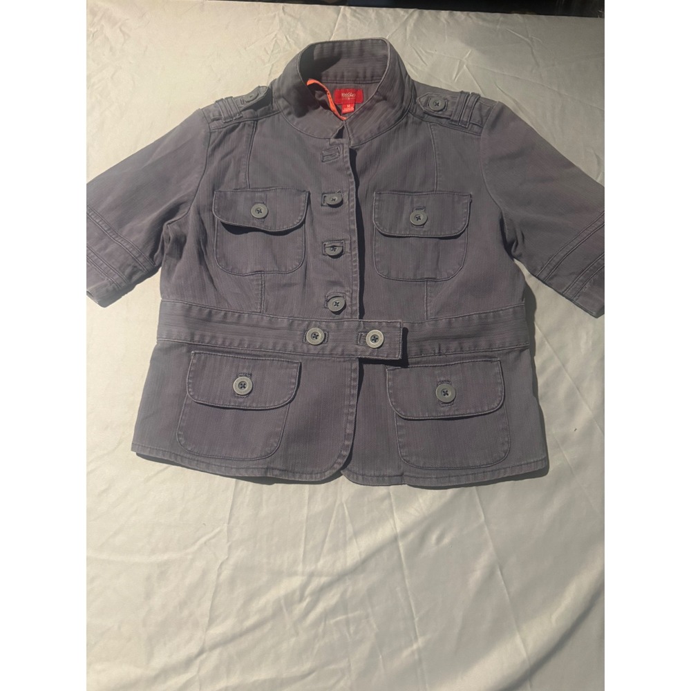 Y2K Mossimo Women Gray Short Sleeve Military Utility Jacket Size M Epaulettes